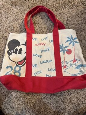 Disney Canvas Tote Bag Red White Blue with Mickey Graphic